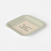 Modern Sage Green Gingham Baby shower Collectie Papieren Bordje (Gebogen)