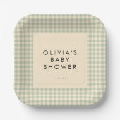 Modern Sage Green Gingham Baby shower Collectie Papieren Bordje (Voorkant)