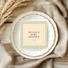Modern Sage Green Gingham Baby shower Collectie Servet