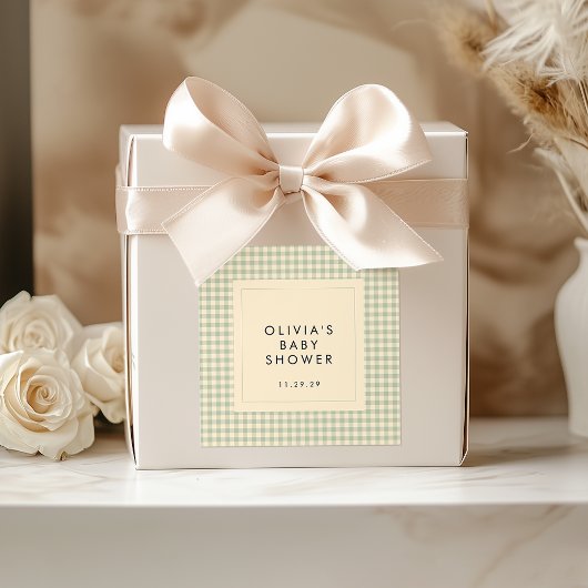 Modern Sage Green Gingham Baby shower Collectie Vierkante Sticker