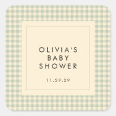 Modern Sage Green Gingham Baby shower Collectie Vierkante Sticker (Voorkant)