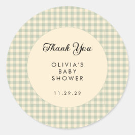 Modern Sage Green Gingham Baby shower Dank u Ronde Sticker
