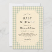 Modern Sage Green Gingham Baby shower Uitnodiging (Voorkant)