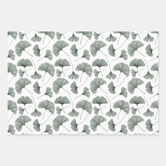 Modern Sage Green Ginkgo foliage Inpakpapier Vel (Voorkant 2)