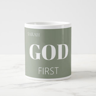 Modern Sage Green God First Faith Saying Slogan  Grote Koffiekop