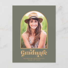 Modern Sage Green Gold Arch Foto Graduparty Aankondigingskaart