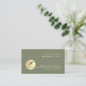 Modern Sage Green Gold Feather Logo Notary Service Visitekaartje (Staand voorkant)