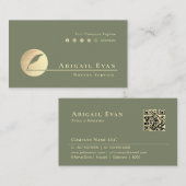 Modern Sage Green Gold Feather Logo Notary Service Visitekaartje (Voorkant / Achterkant)
