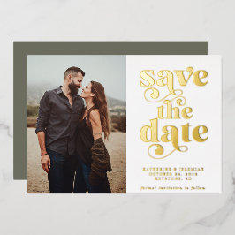 Modern Sage Green Gold Foil Foto Save the Date Folie Uitnodiging