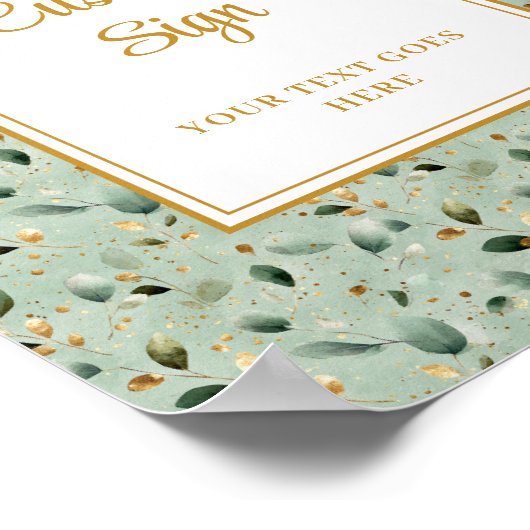 Modern Sage Green Gold Foliage Wedding Custom Sign Poster (Hoek)