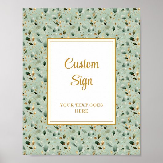 Modern Sage Green Gold Foliage Wedding Custom Sign Poster (Voorkant)