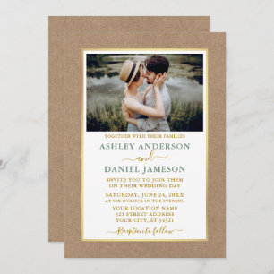 Modern Sage Green Gold Kraft Wedding Kaart