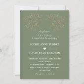 Modern Sage Green Gold Line Art Flowers Wedding Kaart (Voorkant)