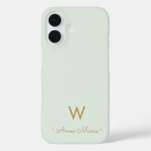 Modern Sage Green Gold Script Monogram Case-Mate iPhone Case (Achterkant)