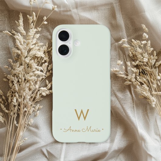 Modern Sage Green Gold Script Monogram Case-Mate iPhone Case