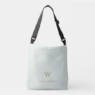 Modern Sage Green Gold Script Monogram Crossbody Tas