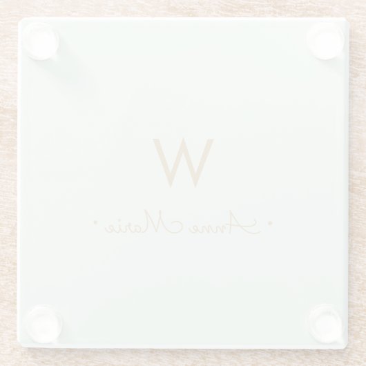 Modern Sage Green Gold Script Monogram Glazen Onderzetter (Achterkant)