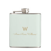 Modern Sage Green Gold Script Monogram Heupfles (Voorkant)