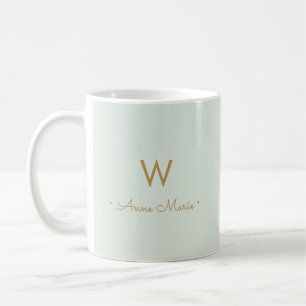 Modern Sage Green Gold Script Monogram Koffiemok