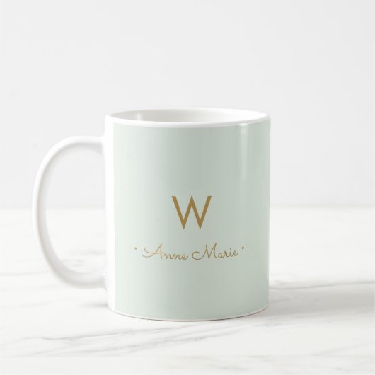 Modern Sage Green Gold Script Monogram Koffiemok (Links)