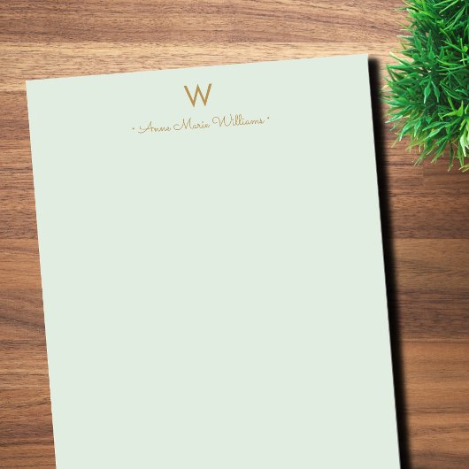 Modern Sage Green Gold Script Monogram Notitieblok
