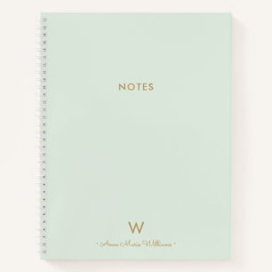 Modern Sage Green Gold Script Monogram Notitieboek