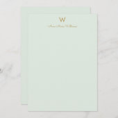 Modern Sage Green Gold Script Monogram Notitiekaartje (Voorkant / Achterkant)