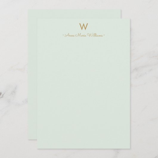 Modern Sage Green Gold Script Monogram Notitiekaartje (Voorkant / Achterkant)