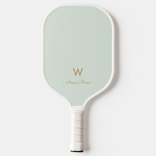 Modern Sage Green Gold Script Monogram Pickleball Paddle (Achterkant)