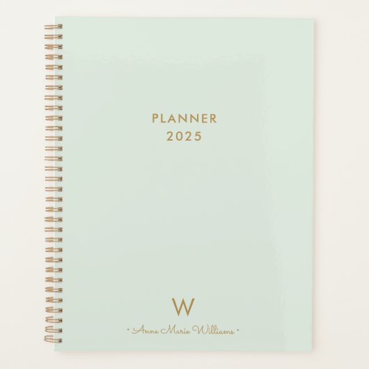 Modern Sage Green Gold Script Monogram Planner (Voorkant)