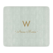 Modern Sage Green Gold Script Monogram Snijplank (Voorkant)