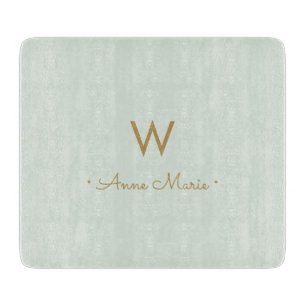 Modern Sage Green Gold Script Monogram Snijplank