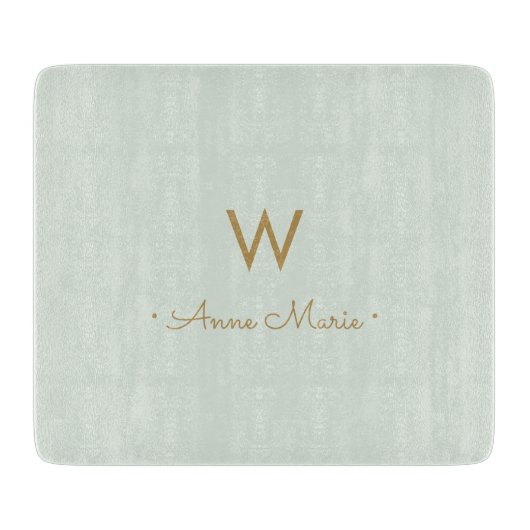 Modern Sage Green Gold Script Monogram Snijplank (Voorkant)
