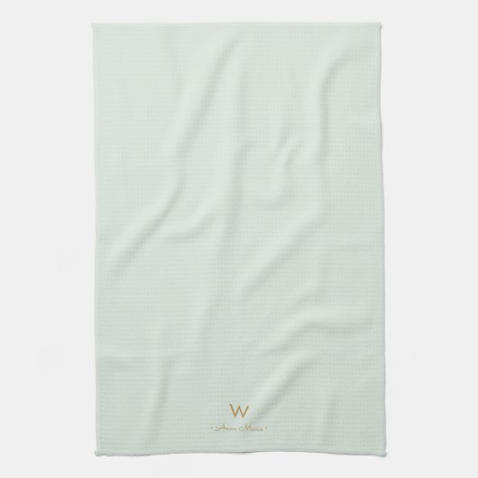 Modern Sage Green Gold Script Monogram Theedoek (Verticaal)