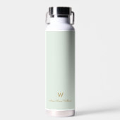 Modern Sage Green Gold Script Monogram Waterfles (Voorkant)