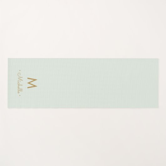 Modern Sage Green Gold Script Monogram Yogamat (Voorkant (horizontaal))
