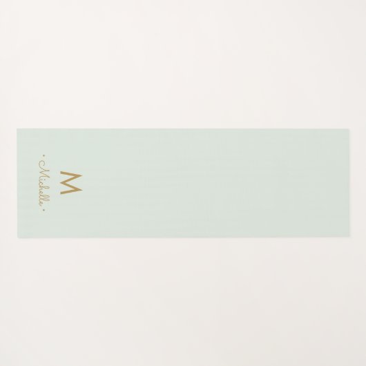 Modern Sage Green Gold Script Monogram Yogamat (Achterkant (horizontaal))