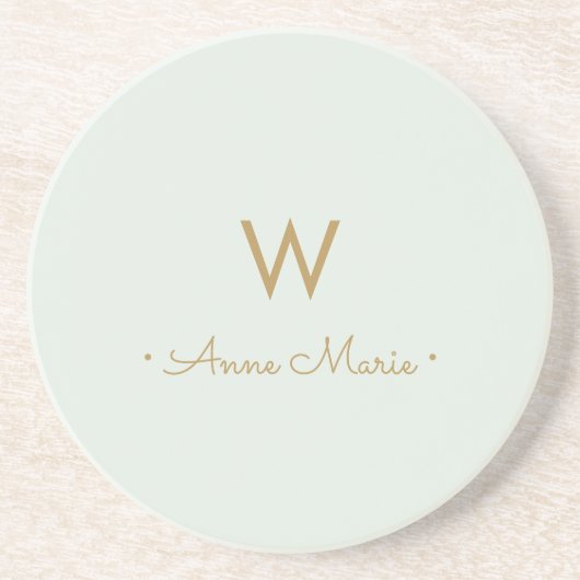 Modern Sage Green Gold Script Monogram Zandsteen Onderzetter (Voorkant)