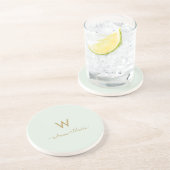 Modern Sage Green Gold Script Monogram Zandsteen Onderzetter (Zijkant)