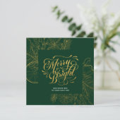 Modern Sage Green Gold Script Pine Bough Floral Feestdagenkaart (Staand voorkant)