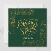 Modern Sage Green Gold Script Pine Bough Floral Feestdagenkaart (Voorkant)