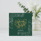 Modern Sage Green Gold Script Pine Bough Floral Feestdagenkaart (Staand voorkant)
