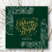 Modern Sage Green Gold Script Pine Bough Floral Feestdagenkaart