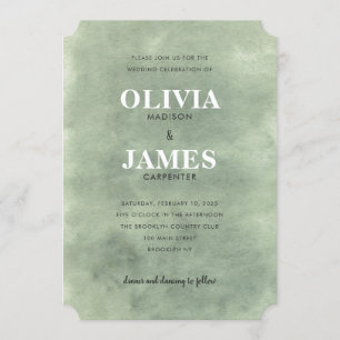 Modern Sage Green Grey Romantic Waterverf Wedding Kaart