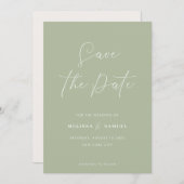 Modern Sage Green Handwrite Script Wedding Save The Date (Voorkant / Achterkant)