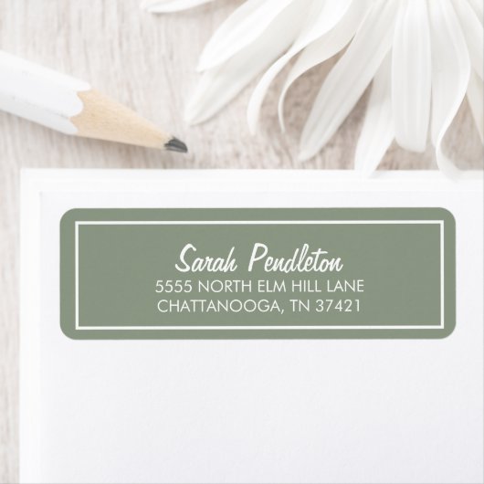 Modern Sage Green Ivory White Script Etiket (Insitu)