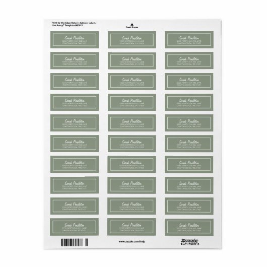 Modern Sage Green Ivory White Script Etiket (Full Sheet)