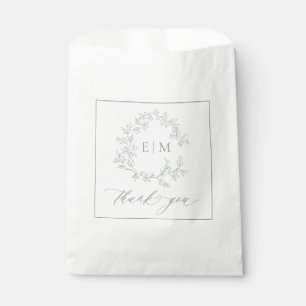 Modern Sage Green Leafy Crest Monogram Weddenschap Bedankzakje