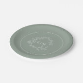Modern Sage Green Leafy Crest Monogram Weddenschap Papieren Bordje (Gekanteld)