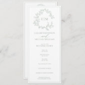 Modern Sage Green Leafy Crest Monogram Weddenschap Programmakaart (Voorkant / Achterkant)